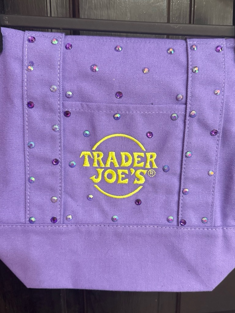 Trader Joe's Purple Mini Tote Bag with Sparkle Embellishments
